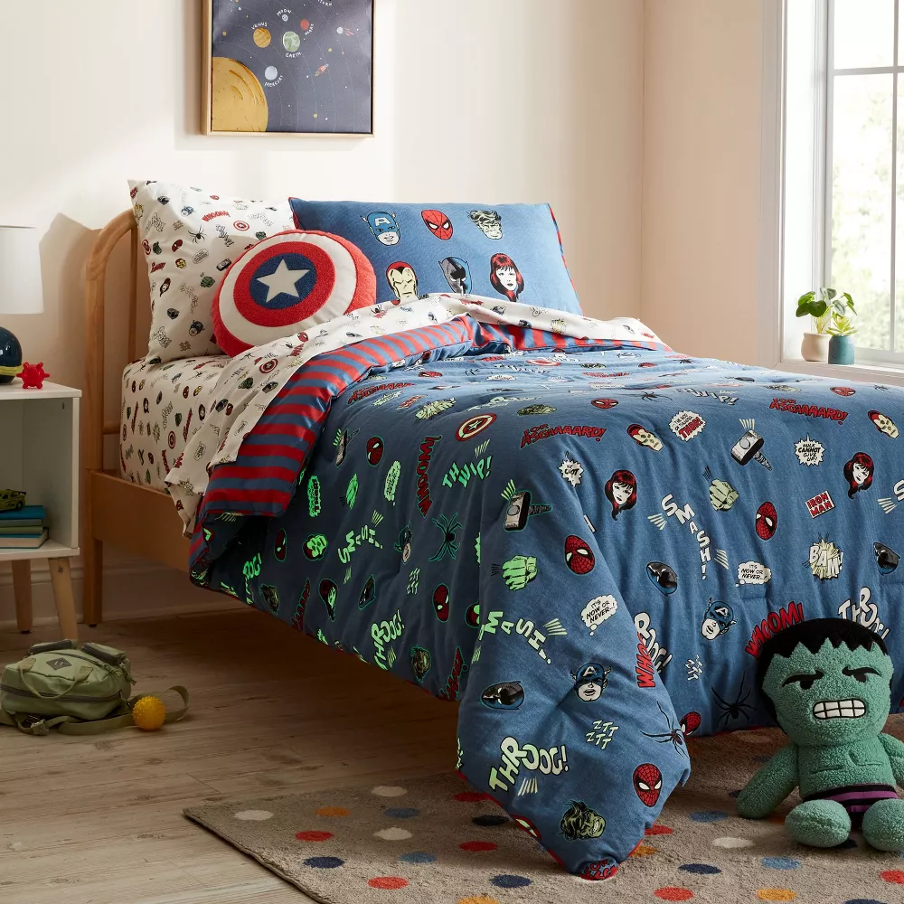 Marvel Glow in the Dark Kids' Comforter - The Marvel Collection by Pillowfort™. Image source: Target